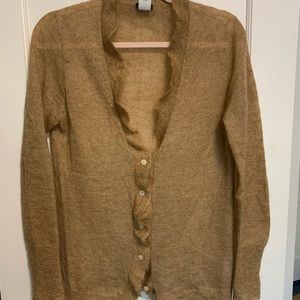 J Crew Cashmere Camel Cardigan Ruffle Lightweight